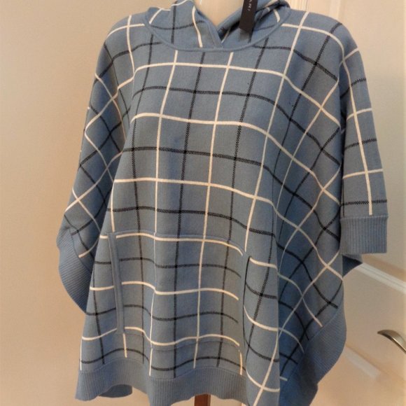 Tahari Poncho Blue Plaid Hooded NWT One Size - Picture 7 of 10